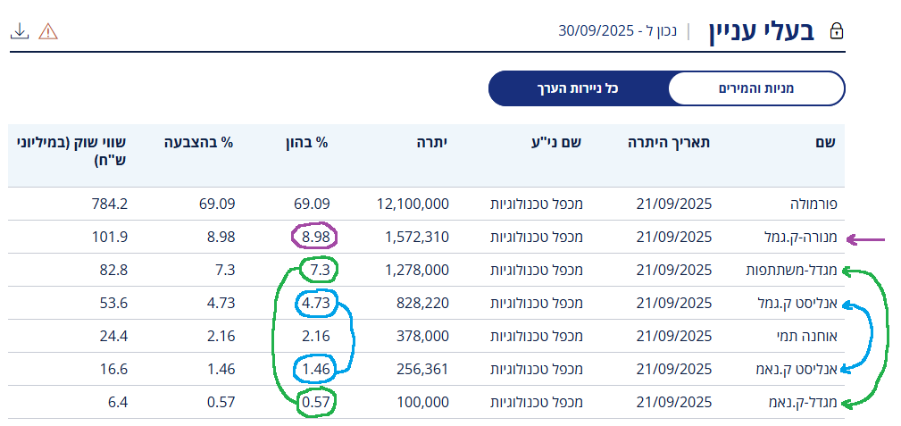 מיכפל - בעלי עניין אחרי הנפקה