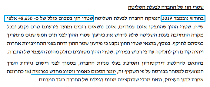 מיכפל - שטרי הון לבעלת השליטה